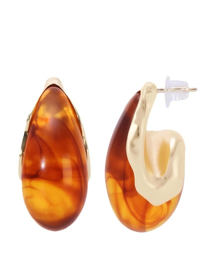 Lanpet Resin Teardrop Earrings for Women Vintage Chunky Gold Pleated Earrings Acrylic Tear Drop Jewelry - Image 1